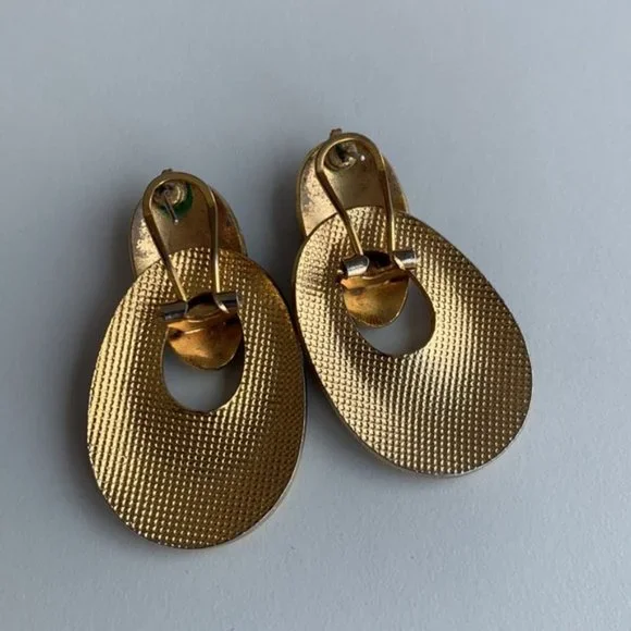 Vintage Floral Cloisonne Enamel Open Cut Earrings - Picture 3 of 5